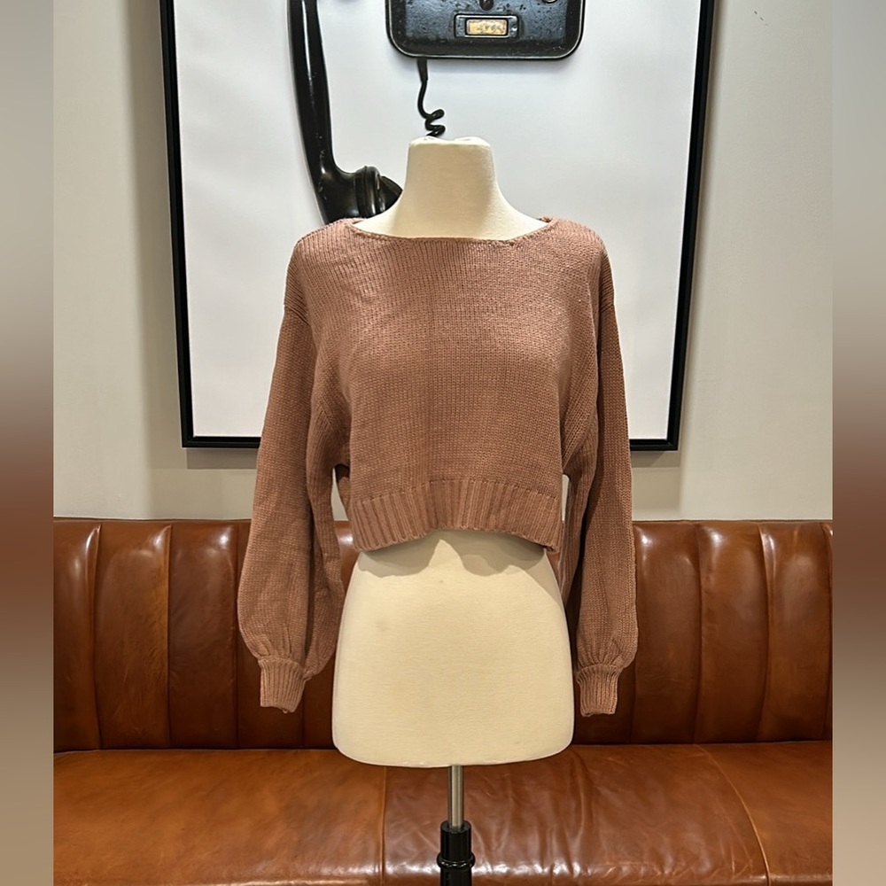 BRAND NEW! Mauve Balloon Sleeve Cropped Sweater, Small, HYFVE